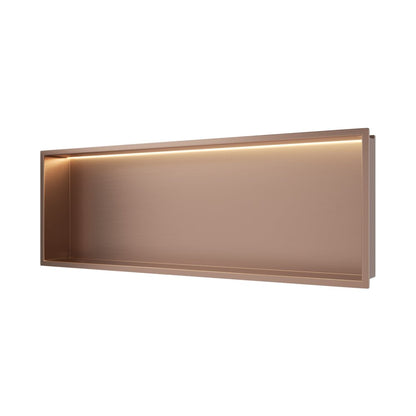 Вградена правоъгълна рафт Balneo Wall-Box One LED с рамка 90x30x10 cm, лъскав мед