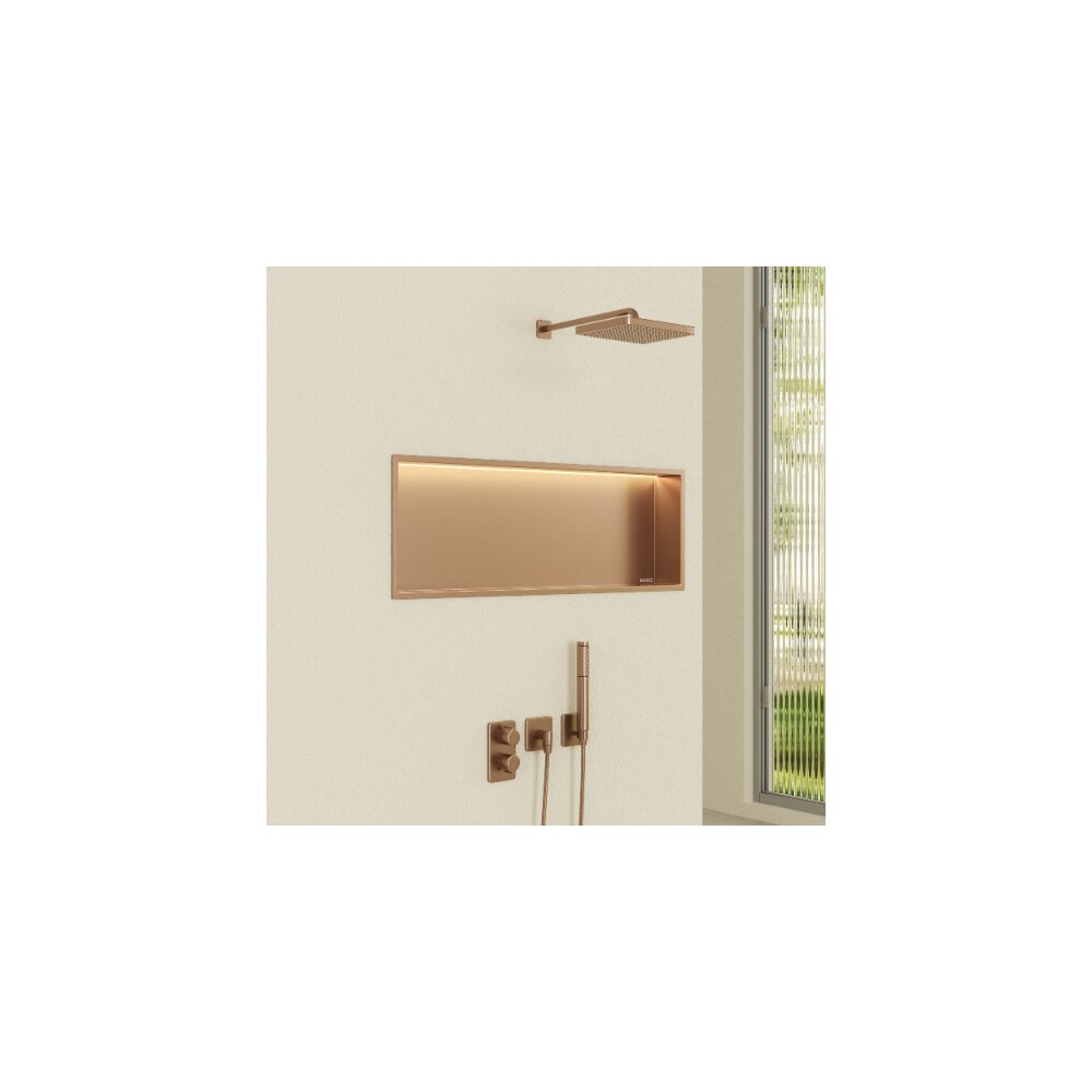 Вградена правоъгълна рафт Balneo Wall-Box One LED с рамка 90x30x10 cm, лъскав мед