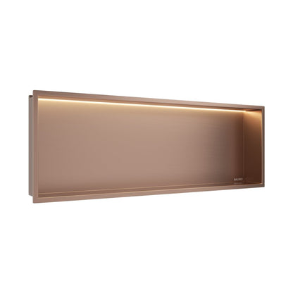 Вградена правоъгълна рафт Balneo Wall-Box One LED с рамка 90x30x10 cm, лъскав мед