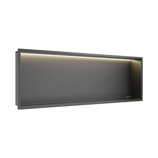 Вградена правоъгълна рафт Balneo Wall-Box One LED с рамка 90x30x10 cm Gun Metal мат