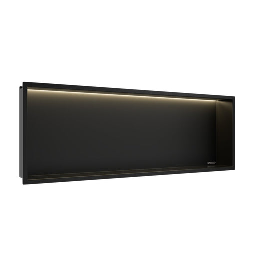 Вградена правоъгълна рафт Balneo Wall-Box One LED с рамка 90x30x10 cm матово черно
