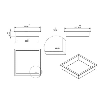 Вграден квадратен рафт Balneo Wall-Box 30x30x7 см без рамка от инокс