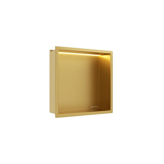 Вградена квадратна рафт Balneo Wall-Box One LED с рамка 30x30x10 cm в лъскаво злато