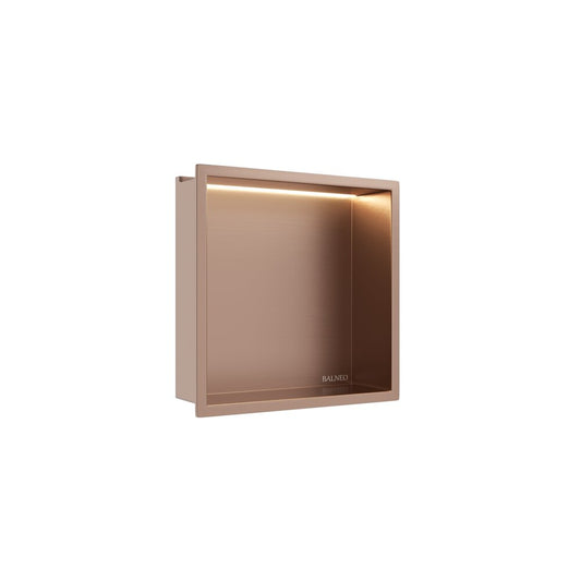 Вградена квадратна рафт Balneo Wall-Box One LED с рамка 30x30x10 cm в лъскав мед