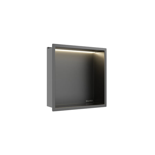 Вградена квадратна рафт Balneo Wall-Box One LED с рамка 30x30x10 cm Gun Metal мат