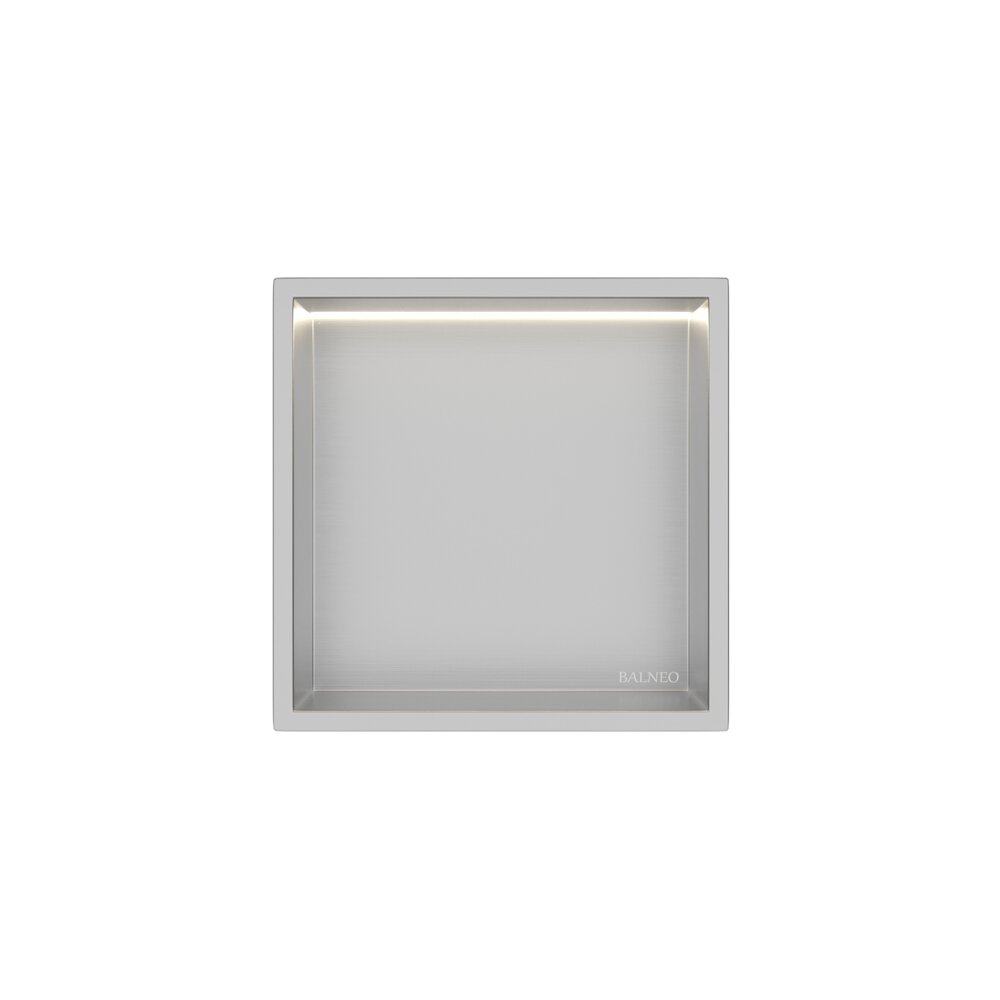 Вградена квадратна рафт Balneo Wall-Box One LED с рамка 30x30x10 cm инокс