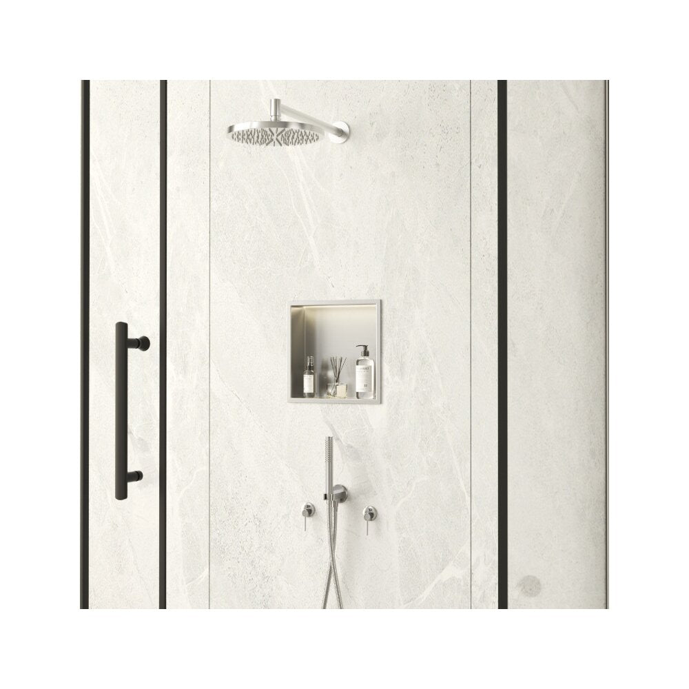 Вградена квадратна рафт Balneo Wall-Box One LED с рамка 30x30x10 cm инокс