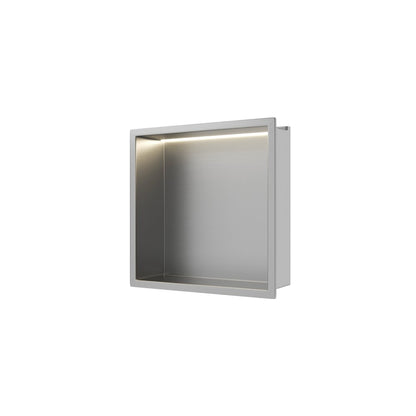 Вградена квадратна рафт Balneo Wall-Box One LED с рамка 30x30x10 cm инокс