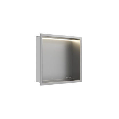 Вградена квадратна рафт Balneo Wall-Box One LED с рамка 30x30x10 cm инокс