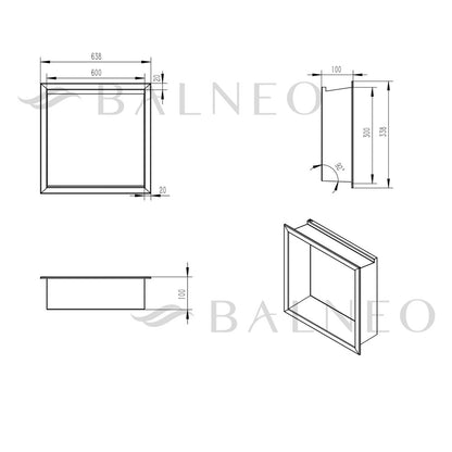 Вградена квадратна рафт Balneo Wall-Box One LED с рамка 30x30x10 cm инокс