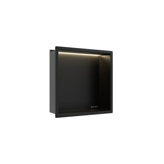 Вградена квадратна рафт Balneo Wall-Box One LED с рамка 30x30x10 cm матово черно