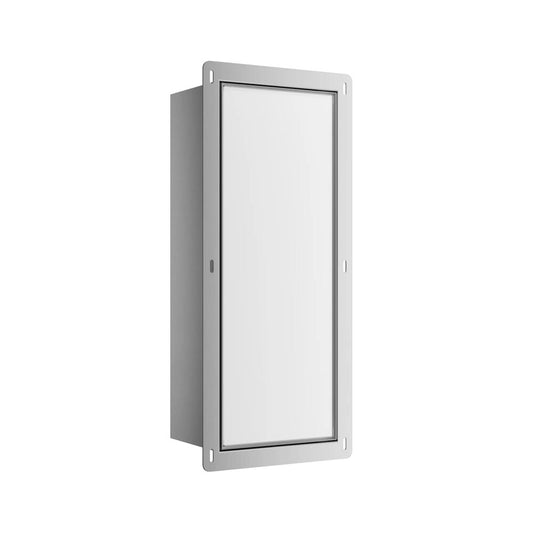 Вградена стойка за тоалетна четка Balneo Wall Box S от неръждаема стомана, ляво отваряне, бял завършек, 54 cm