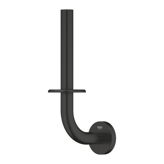Matte black toilet paper holder reserve Grohe Essentials