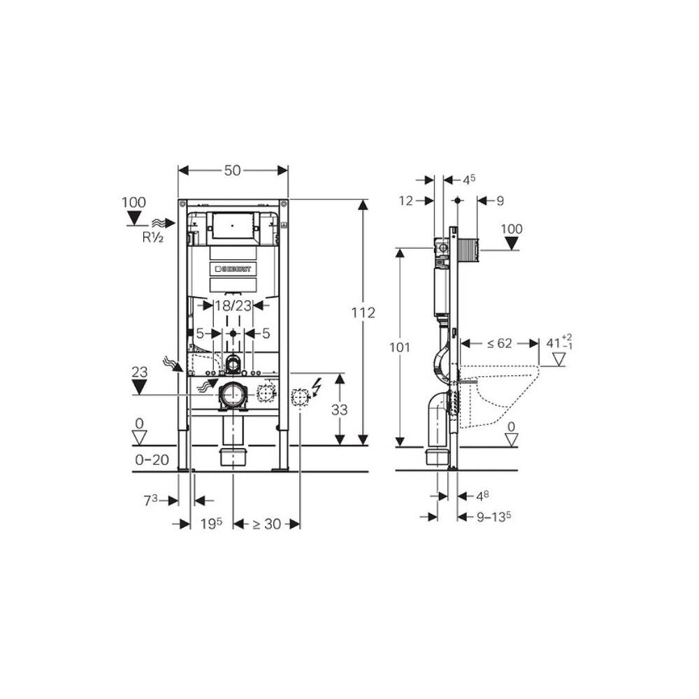 WC резервоар с вградена рамка Geberit Duofix Omega с дебелина 12 см