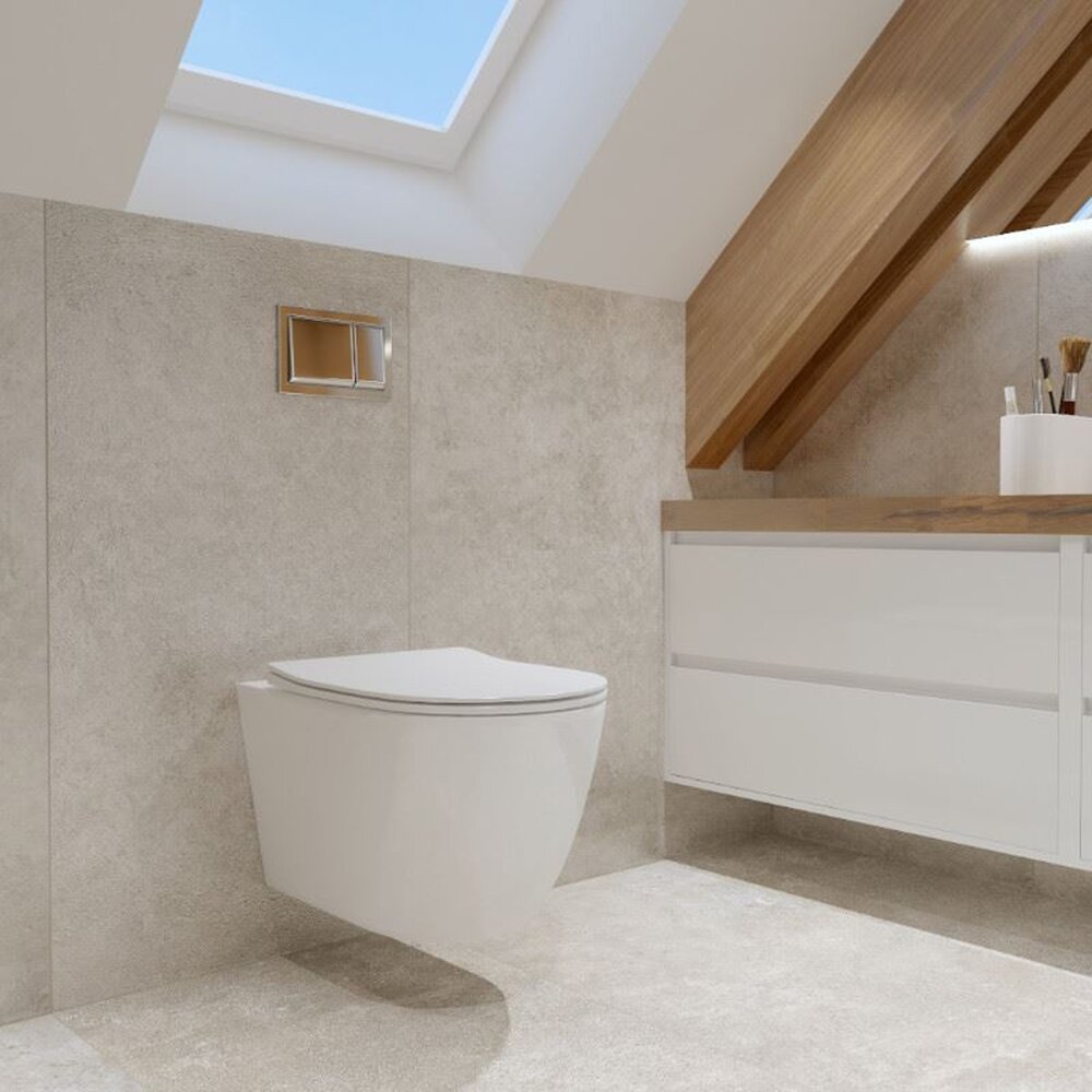 Вградена резервоар Hansgrohe iFrame 112 cm с бутон iFrame Element E бял мат и тоалетна чиния Rune Ivaldi Grande бяла с капак softclose