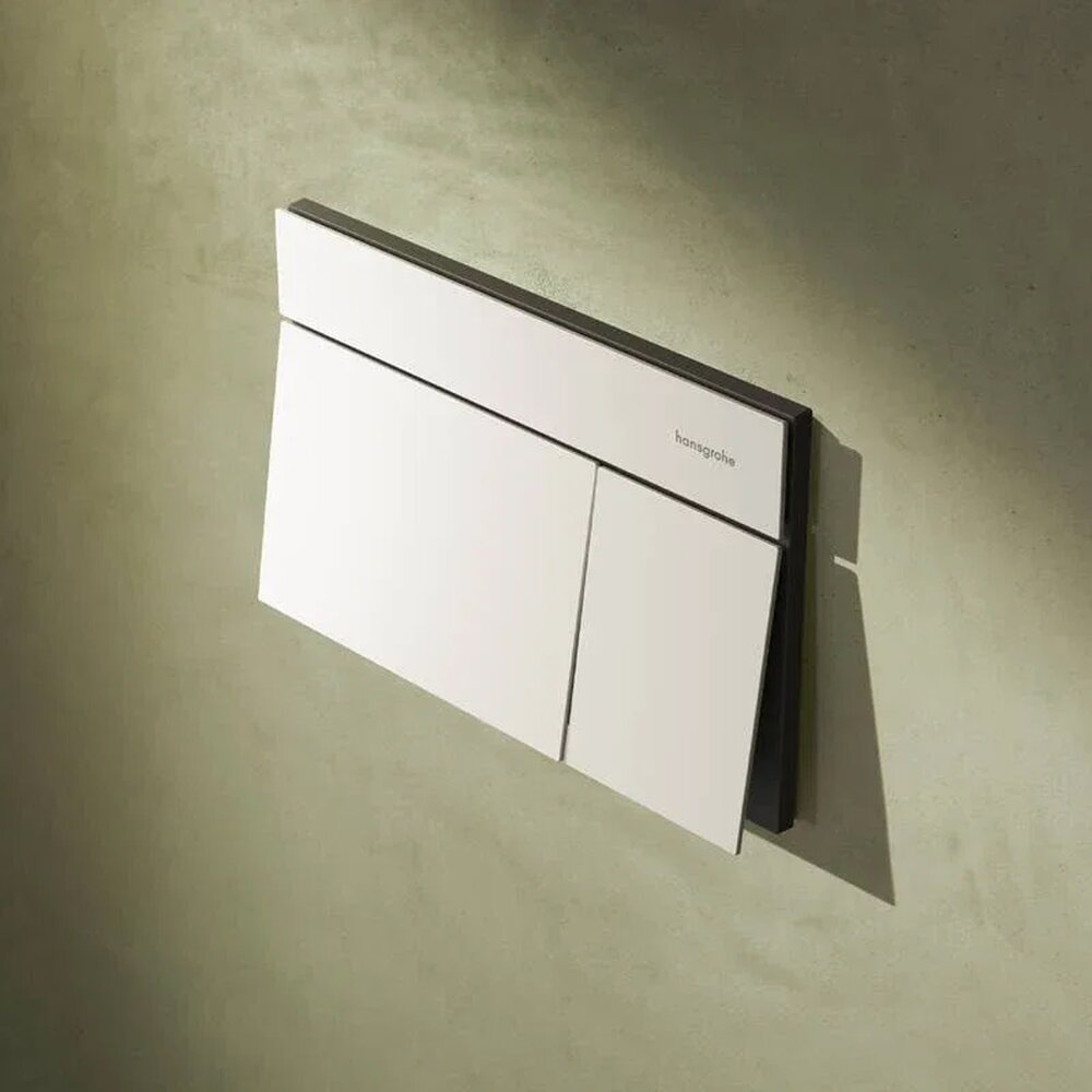 Вградена резервоар Hansgrohe iFrame 112 cm с бутон iFrame Element E бял мат и тоалетна чиния Rune Ivaldi Grande бяла с капак softclose