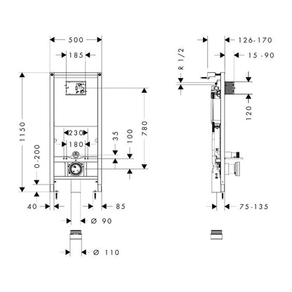 Вградена тоалетна резервоар Hansgrohe iFrame 112 cm с бутон iFrame Element E бронз перлат и тоалетна чиния Rune Jord бяла с капак softclose