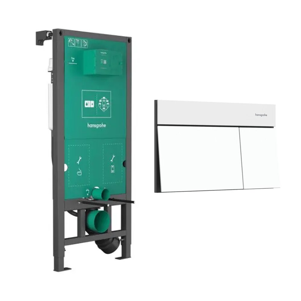 Вградена резервоар Hansgrohe iFrame 112 cm за окачен тоалетен чиния и бутон iFrame Element E матово бяло