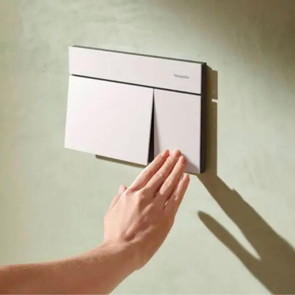 Вградена резервоар Hansgrohe iFrame 112 cm за окачен тоалетен чиния и бутон iFrame Element E матово бяло