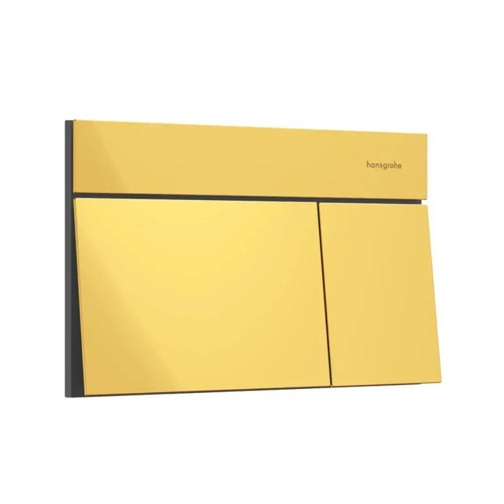 Вградена резервоар Hansgrohe iFrame 112 cm за окачена тоалетна и бутон iFrame Element E в лъскаво злато