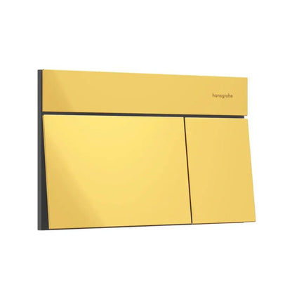 Вградена резервоар Hansgrohe iFrame 112 cm за окачена тоалетна и бутон iFrame Element E в лъскаво злато
