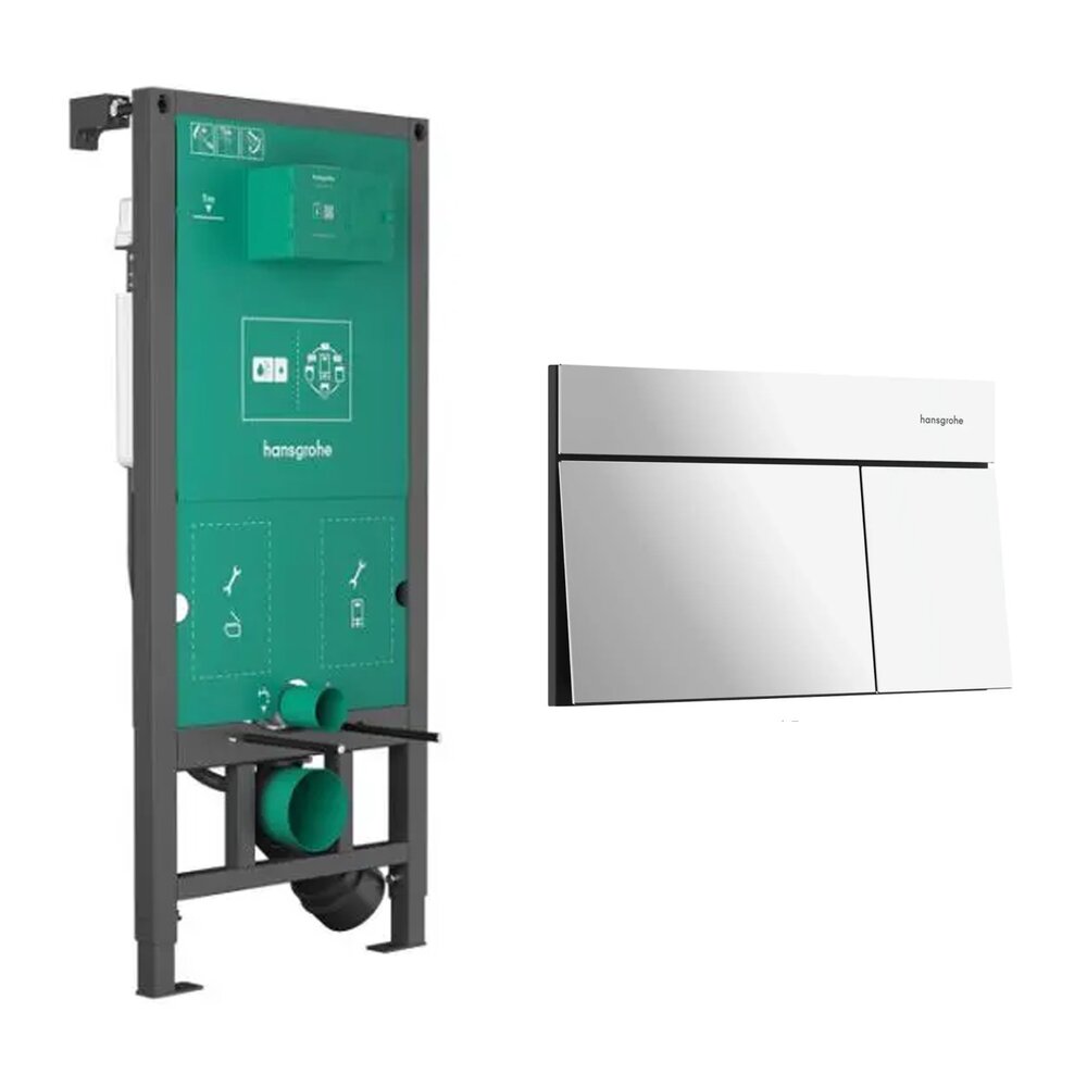 Вграден резервоар Hansgrohe iFrame 112 cm за окачен тоалетен чиния и бутон iFrame Element E хром гланц