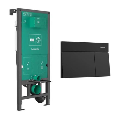Вградена резервоар Hansgrohe iFrame 112 cm за окачен тоалетен съд и бутон iFrame Element E матово черен