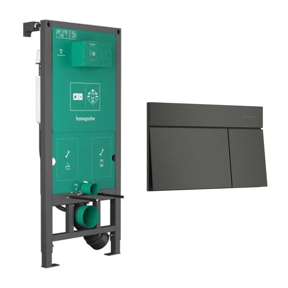 Вградена резервоар Hansgrohe iFrame 112 cm за окачена тоалетна и бутон iFrame Element E черен мат