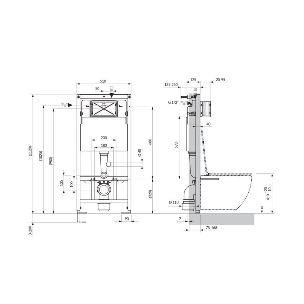 Вградена резервоар Omnires StrongFrame ECO за окачена тоалетна 112 cm
