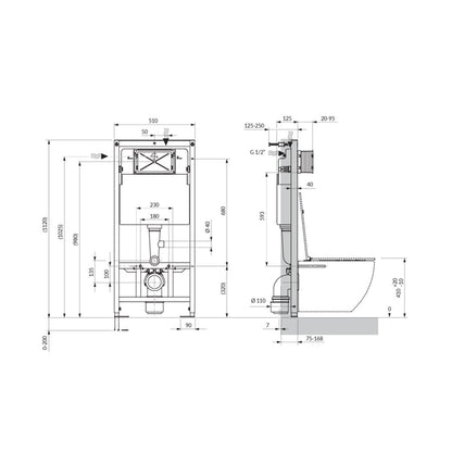 Вградена резервоар Omnires StrongFrame ECO за окачена тоалетна 112 cm