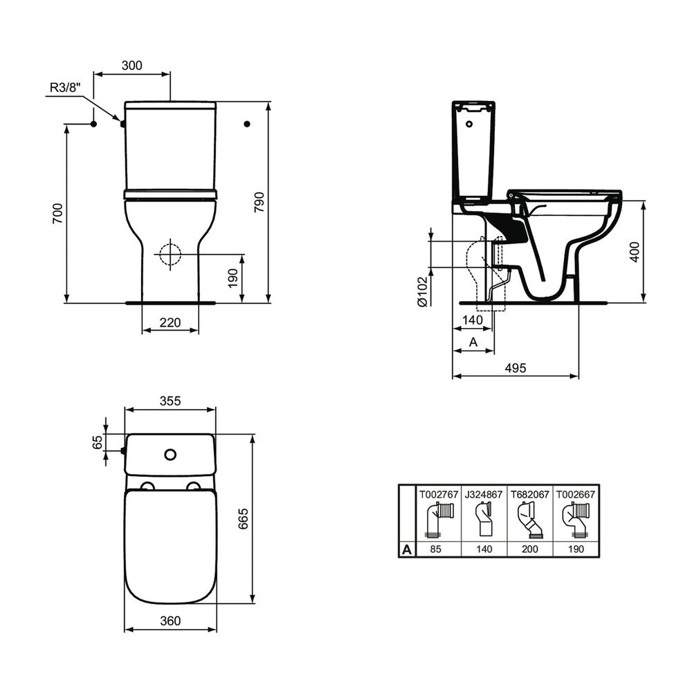 Резервоар за WC Ideal Standard I.life B с латерално хранене бял лъскав