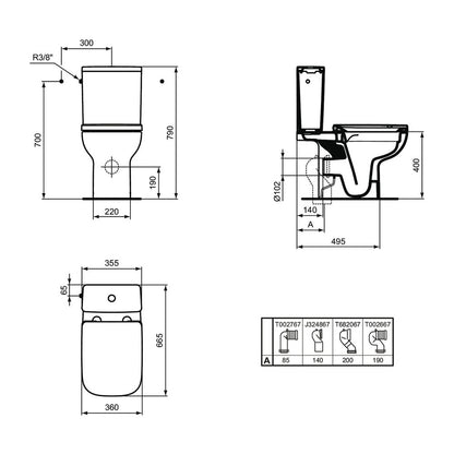 Резервоар за WC Ideal Standard I.life B с латерално хранене бял лъскав