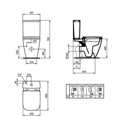 Резервоар за WC Ideal Standard I.life S с долно подаване бял гланц