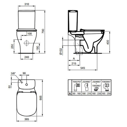 Ideal Standard Tesi Matte Black WC Tank with Bottom Supply