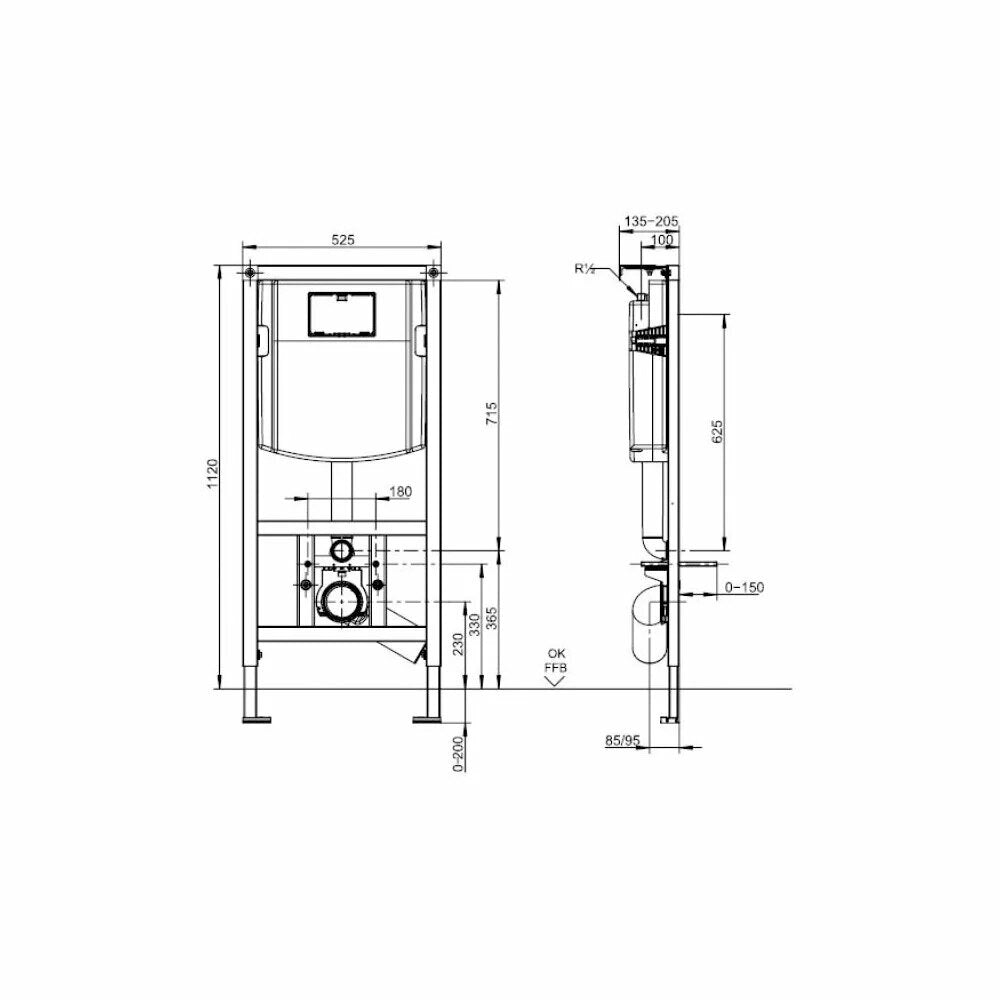 Резервоар за тоалетна с вградено шаси Villeroy&Boch 112 cm с бутон ViConnect 300S бял плюс тоалетна чиния Rune Ivaldi Grande бяла с капак softclose