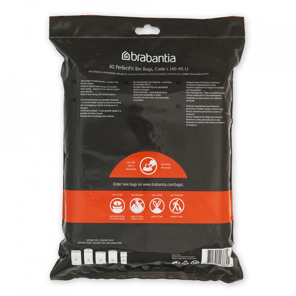 Чанта за боклук Brabantia PerfectFit FlatBack+/Touch размер L, 40-45L, 40 броя, пакет 1005575