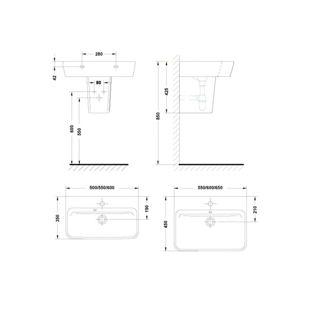 Gala Emma Square Semi-Pedestal for Washbasin Glossy White