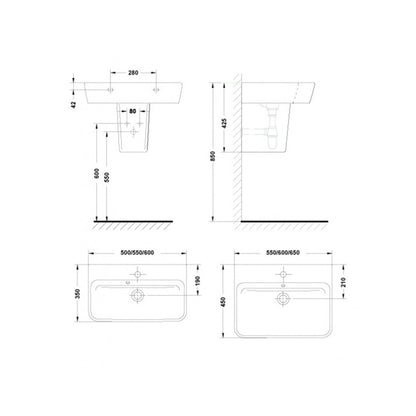 Gala Emma Square Semi-Pedestal for Washbasin Glossy White