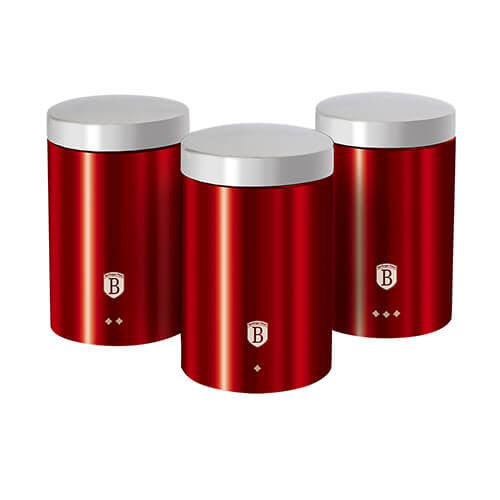 Комплект от 3 контейнера за кафе, чай и захар Burgundy Metallic Line Berlinger Haus BH 1343