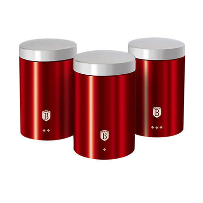 Комплект от 3 контейнера за кафе, чай и захар Burgundy Metallic Line Berlinger Haus BH 1343