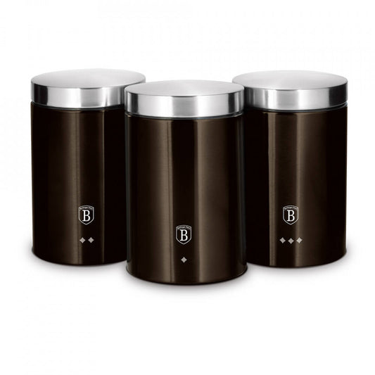 Комплект 3 контейнера за кафе, чай и захар Metallic Line Shiny Black Edition BerlerHausing BH 6828