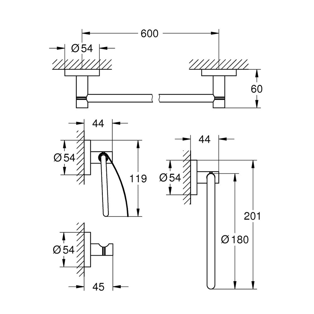 Комплект аксесоари Grohe Essentials 4 в 1 хром мат Supersteel