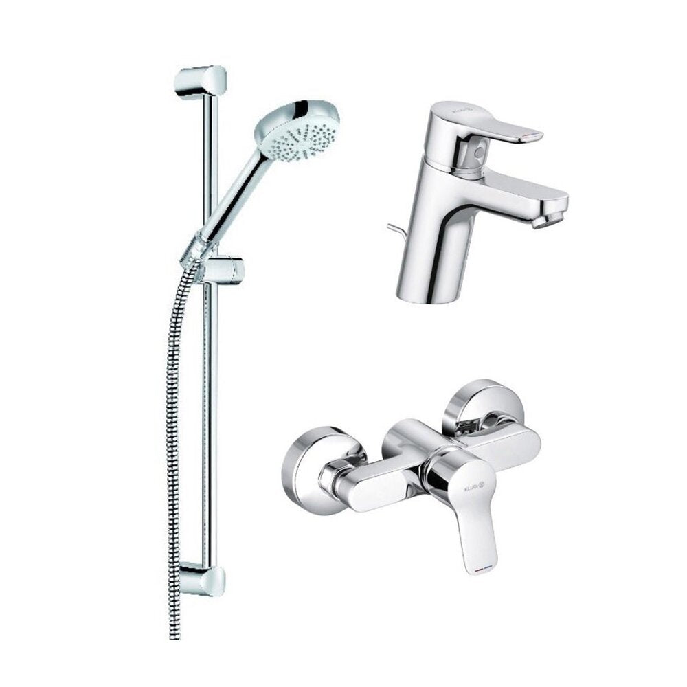 Kludi Pure&Easy Basin Mixer, Shower Mixer and Shower Set Chrome