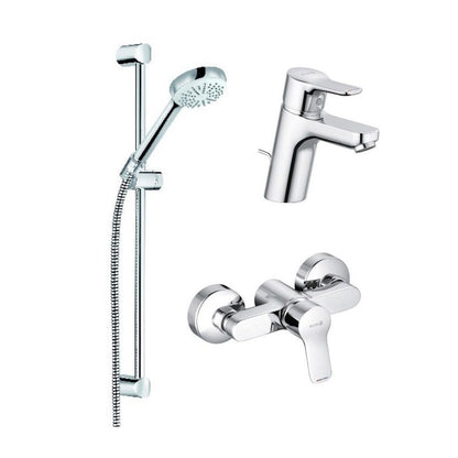 Kludi Pure&Easy Basin Mixer, Shower Mixer and Shower Set Chrome