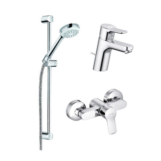 Kludi Pure&Easy Basin Mixer, Shower Mixer and Shower Set Chrome