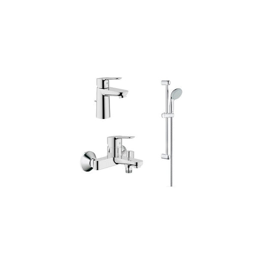 Grohe BauEdge Basin and Bathtub Faucet Set with Shower Bar - Chrome