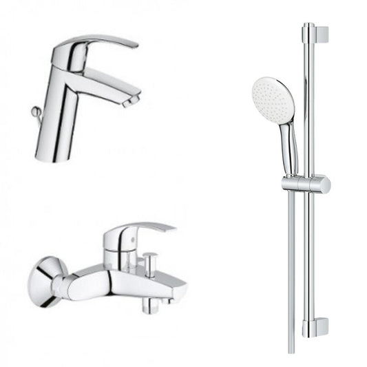 Sink and Bathtub Faucet Set - Grohe Eurosmart New M with Chrome Shower Set