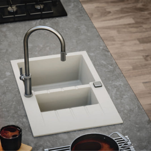 Alveus Cadit 70 Kitchen Sink Set White 79x50 cm and Kati Single-Handle Faucet