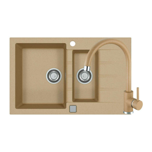 Alveus Cadit 70 Kitchen Sink Set Beige 79x50 cm and Kati Single-Handle Faucet