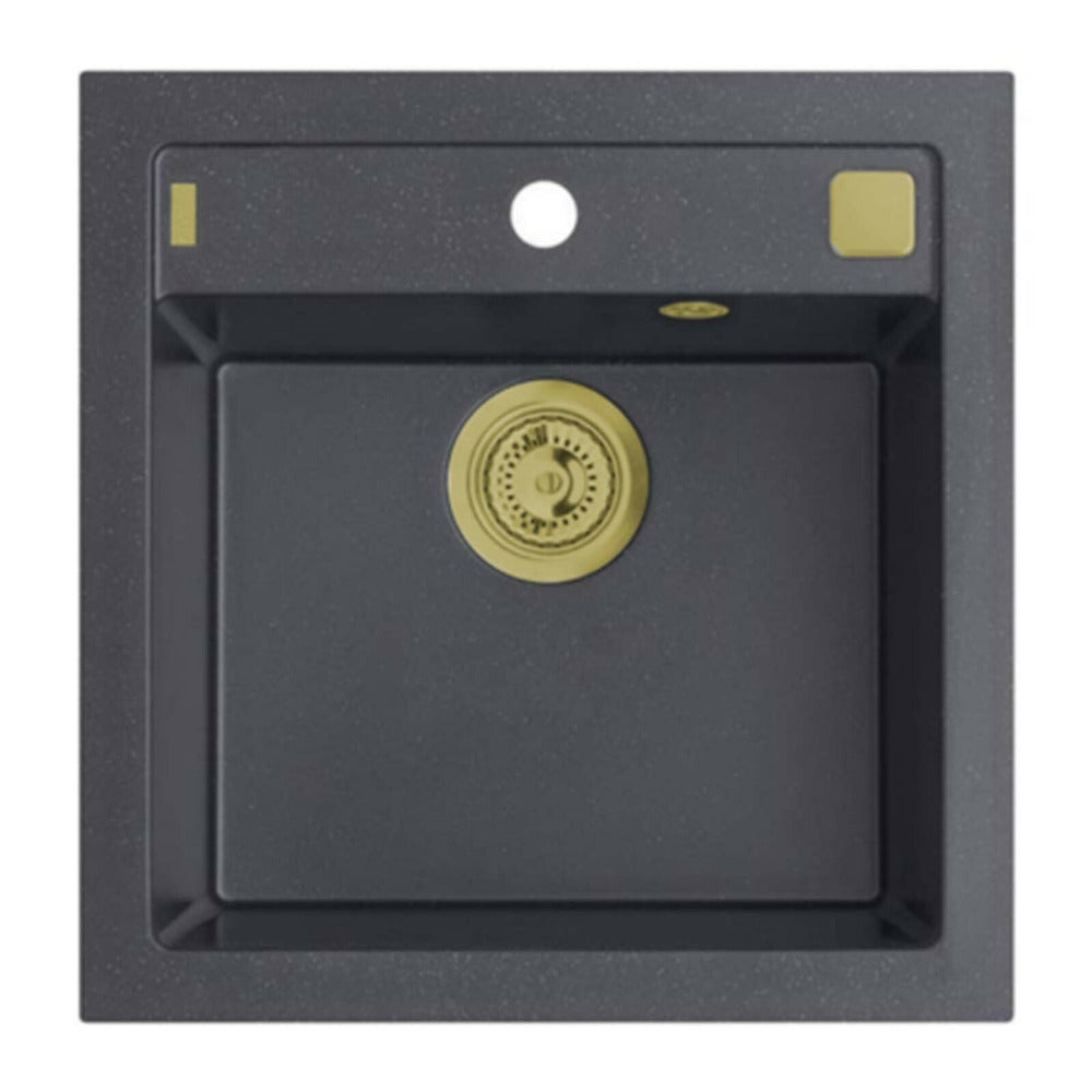 Alveus Formic 20 Black Kitchen Sink 52x51 cm and Laguna Monarch Gold Faucet Set